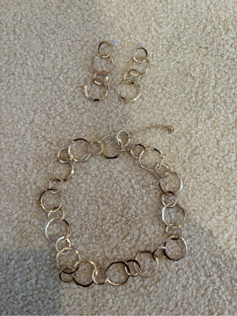 Gold Link Circle Necklace and Earrings Set
